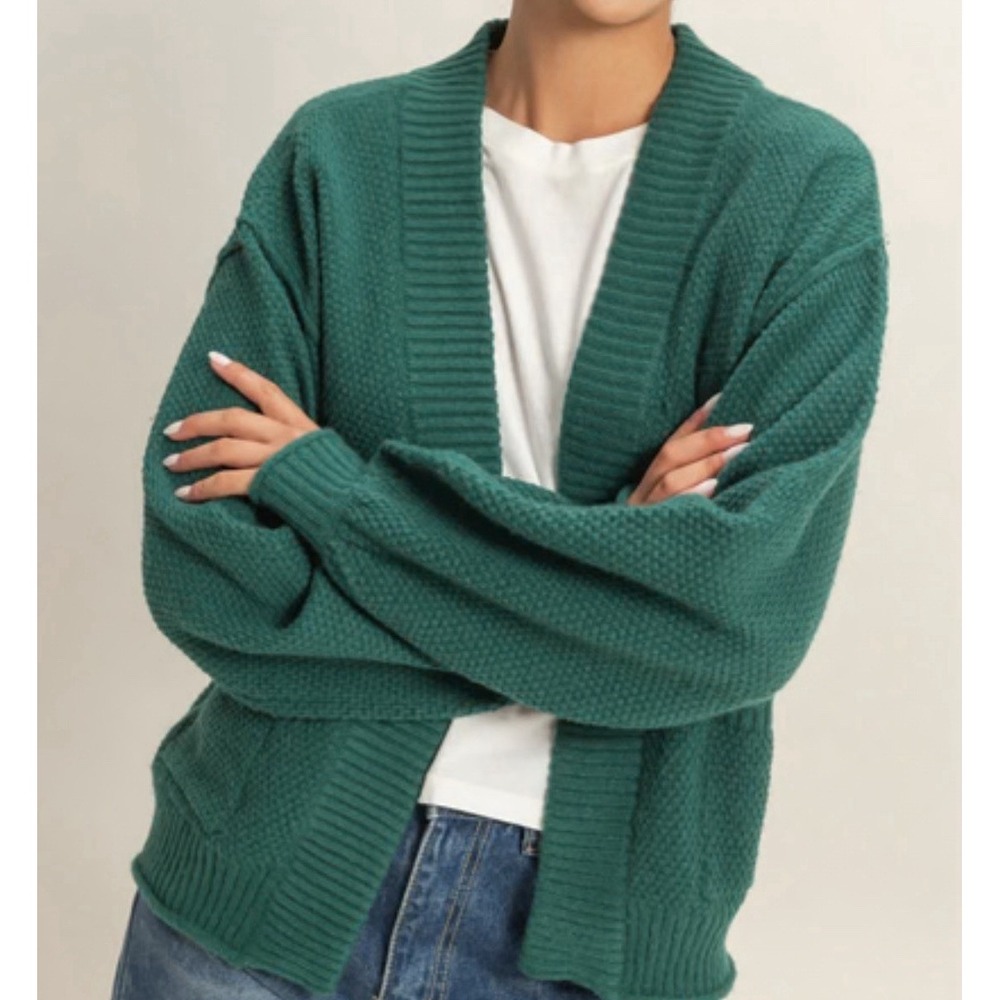 Maeve Anthropologie Womens Open Front Cardigan Sweater Green Textured One Size